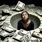 **Prompt 1: The Debt Spiral**
    A lone figure, visibly distressed, is submerged in a swirling vortex of crumpled Russian currency, credit cards, loan documents, and debt notices. Their face shows despair and fear, reflecting the crushing weight of gambling addiction turning into a financial black hole, pulling them down. The background is dark and chaotic, hinting at a lost future. High detail, cinematic, dramatic lighting.