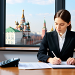 Professional Woman Managing Finances**

"A professional businesswoman, fully clothed in a modest dark business suit and sensible shoes, is sitting at a clean wooden desk in a bright, modern office. She is reviewing documents and using a calculator.  The office background includes a window overlooking a bustling Moscow city street during the day. Natural pose, perfect anatomy, correct proportions, well-formed hands, proper finger count. Safe for work, appropriate content, family-friendly, professional photography, high quality."

**