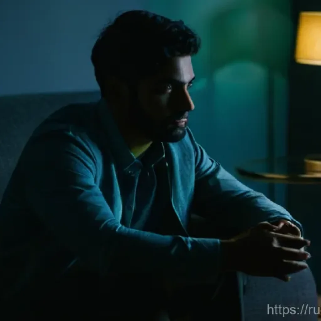 도박 중독과 사회적 재활 - **Prompt:** A medium shot of an adult individual, male or female, sitting alone in a dimly lit, tidy...