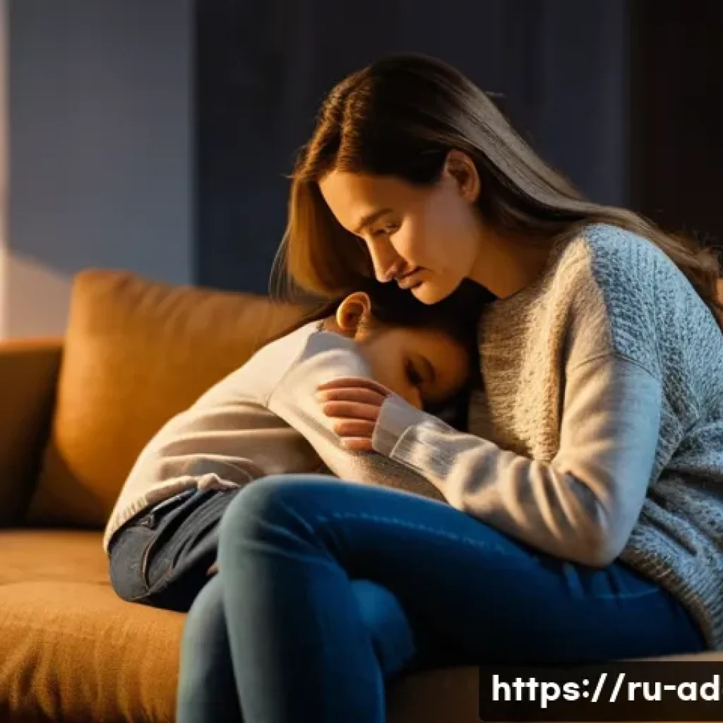 마약중독 예방 교육 - **Prompt:** A cozy and well-lit living room in the evening, with a compassionate mother and her teen...