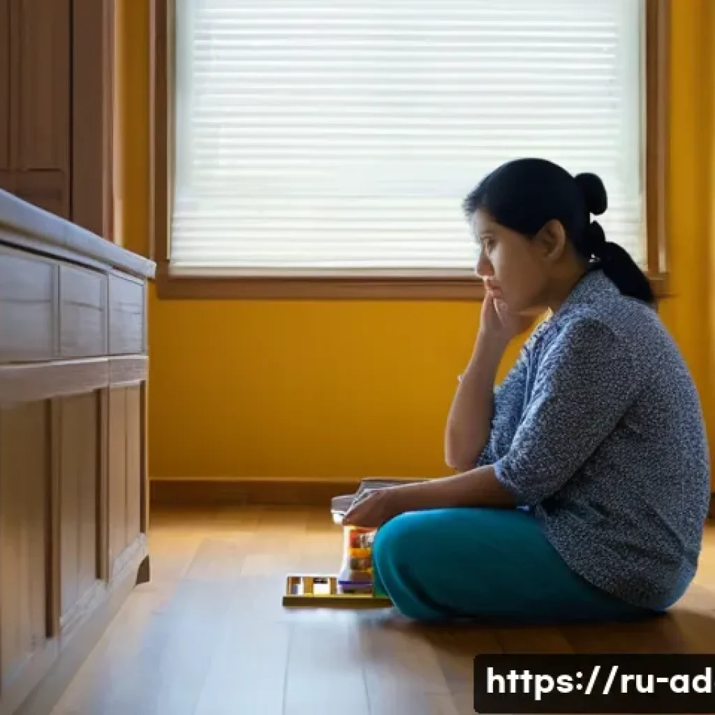 알콜중독과 가족 상담 - **Image Prompt 1: The Weight of Unseen Care**
A woman in her mid-40s sits at a kitchen table, he...