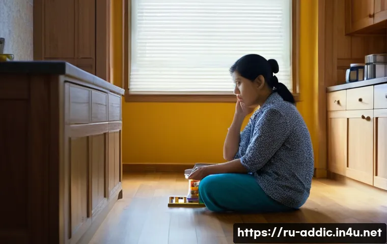 알콜중독과 가족 상담 - **Image Prompt 1: The Weight of Unseen Care**
A woman in her mid-40s sits at a kitchen table, he...