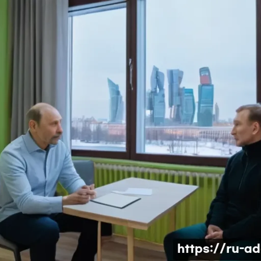 알콜 중독 회복 훈련 - A serene therapy room inside a modern Russian rehabilitation center, featuring a calm psychologist e...